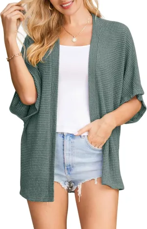 STYLEWORD Women's Summer Fashion Cardigan Lightweight Short Sleeve Beach Cover Up Kimonos