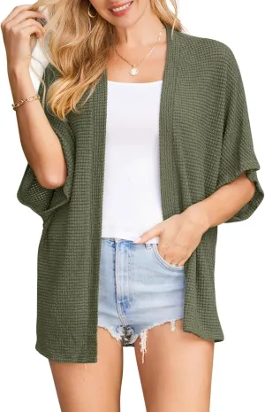 STYLEWORD Women's Summer Fashion Cardigan Lightweight Short Sleeve Beach Cover Up Kimonos