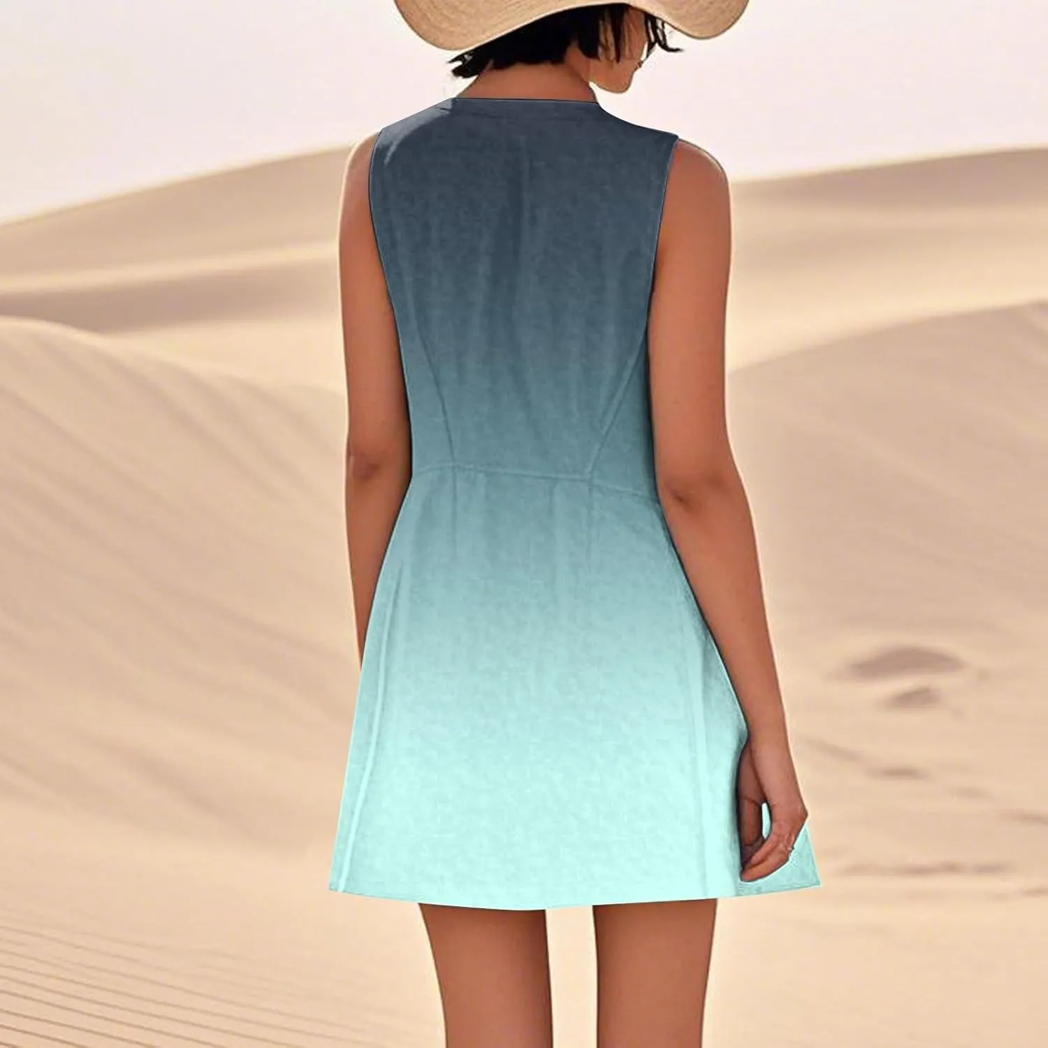 Summer Beach Dresses for Women 2025 Vacation Casual Sleeveless Floral/Solid Color/Gradient Print Sundress with Pockets