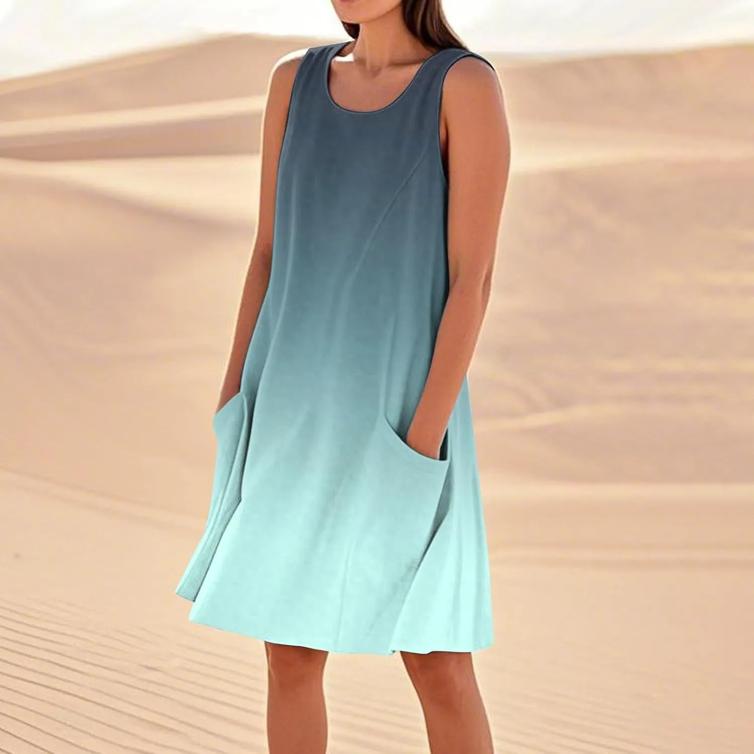 Summer Beach Dresses for Women 2025 Vacation Casual Sleeveless Floral/Solid Color/Gradient Print Sundress with Pockets