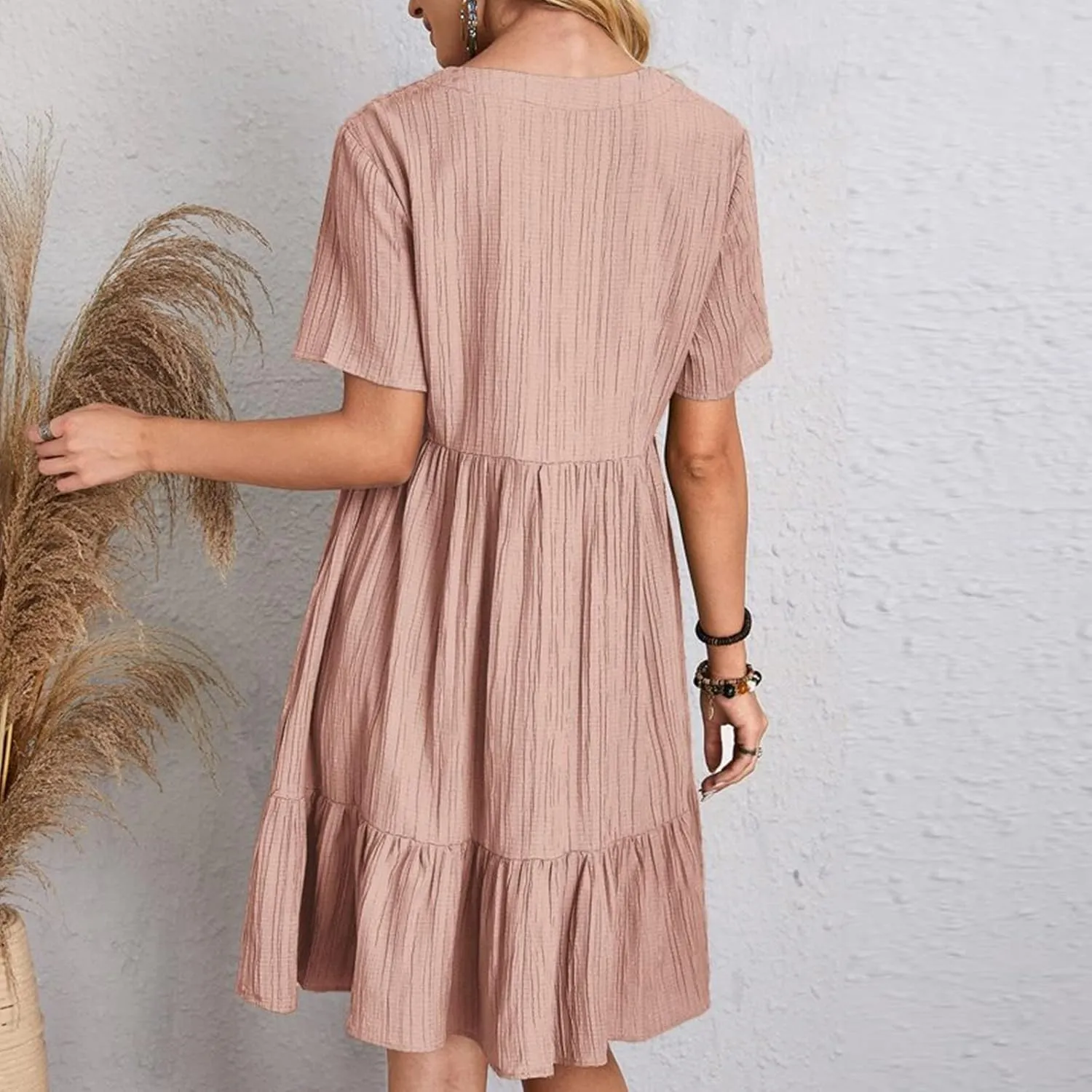 Summer Dresses for Women 2025 Loose V Neck Short Sleeve Casual T Shirt Dress Sundresses Swimsuit Coverup with Pockets