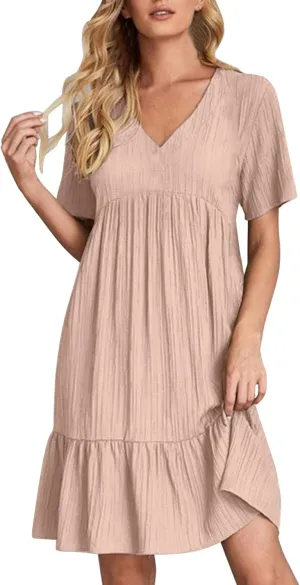 Summer Dresses for Women 2025 Loose V Neck Short Sleeve Casual T Shirt Dress Sundresses Swimsuit Coverup with Pockets