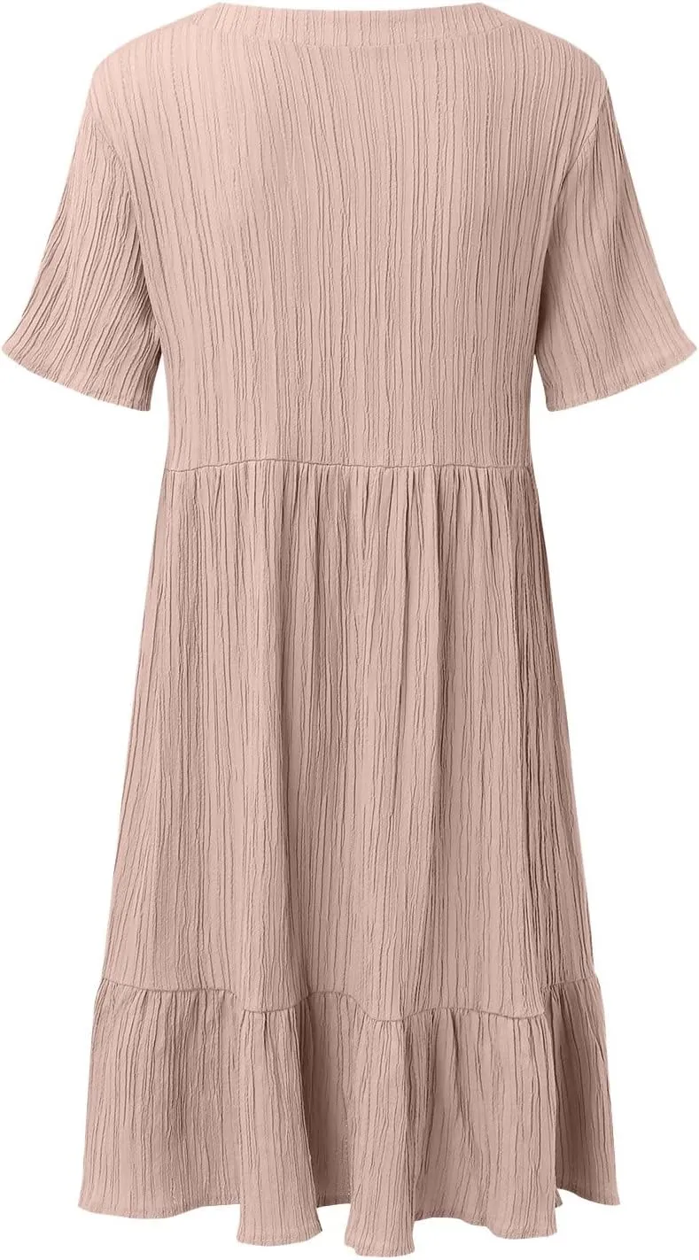 Summer Dresses for Women 2025 Loose V Neck Short Sleeve Casual T Shirt Dress Sundresses Swimsuit Coverup with Pockets