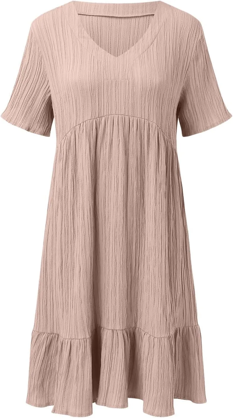 Summer Dresses for Women 2025 Loose V Neck Short Sleeve Casual T Shirt Dress Sundresses Swimsuit Coverup with Pockets