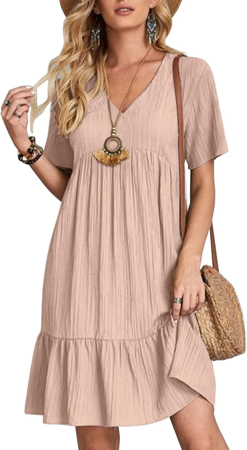 Summer Dresses for Women 2025 Loose V Neck Short Sleeve Casual T Shirt Dress Sundresses Swimsuit Coverup with Pockets