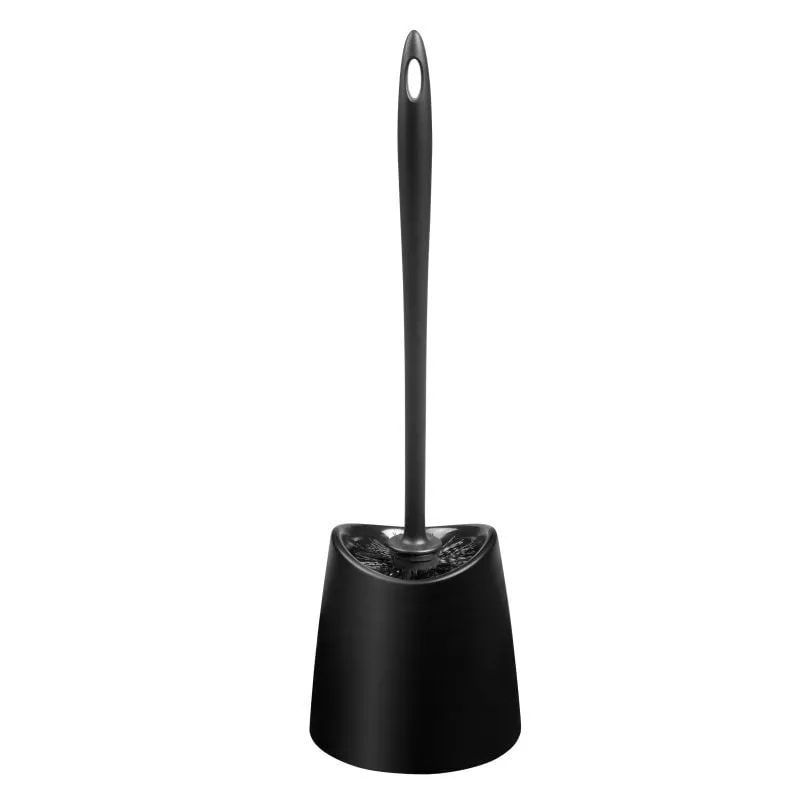 Superio Brand Modern Toilet Brush and Holder, Plastic, Black