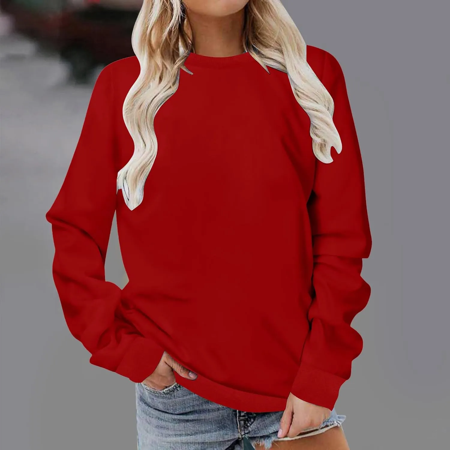 Sweatshirt for Women Long Sleeve Simple Solid Color Hoodies Sweatshirts Casual Loose Trendy Pullover