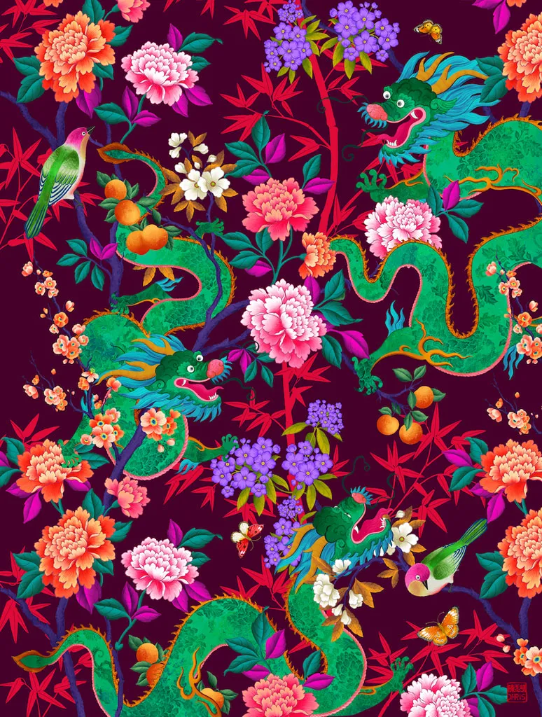 'The Garden of Good Fortune' Dragon Print