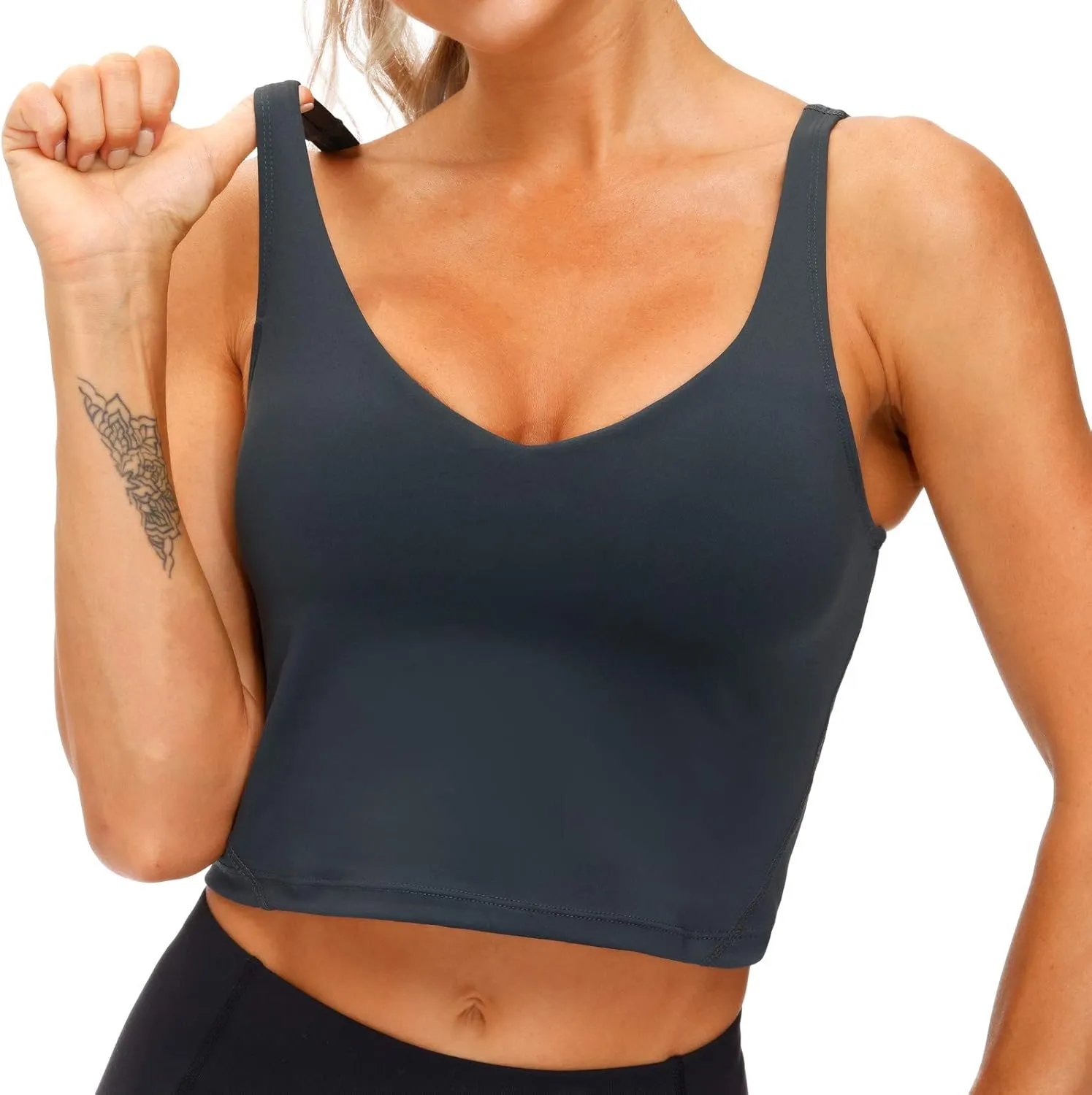 THE GYM PEOPLE Womens' Sports Bra Longline Wirefree Padded with Medium Support