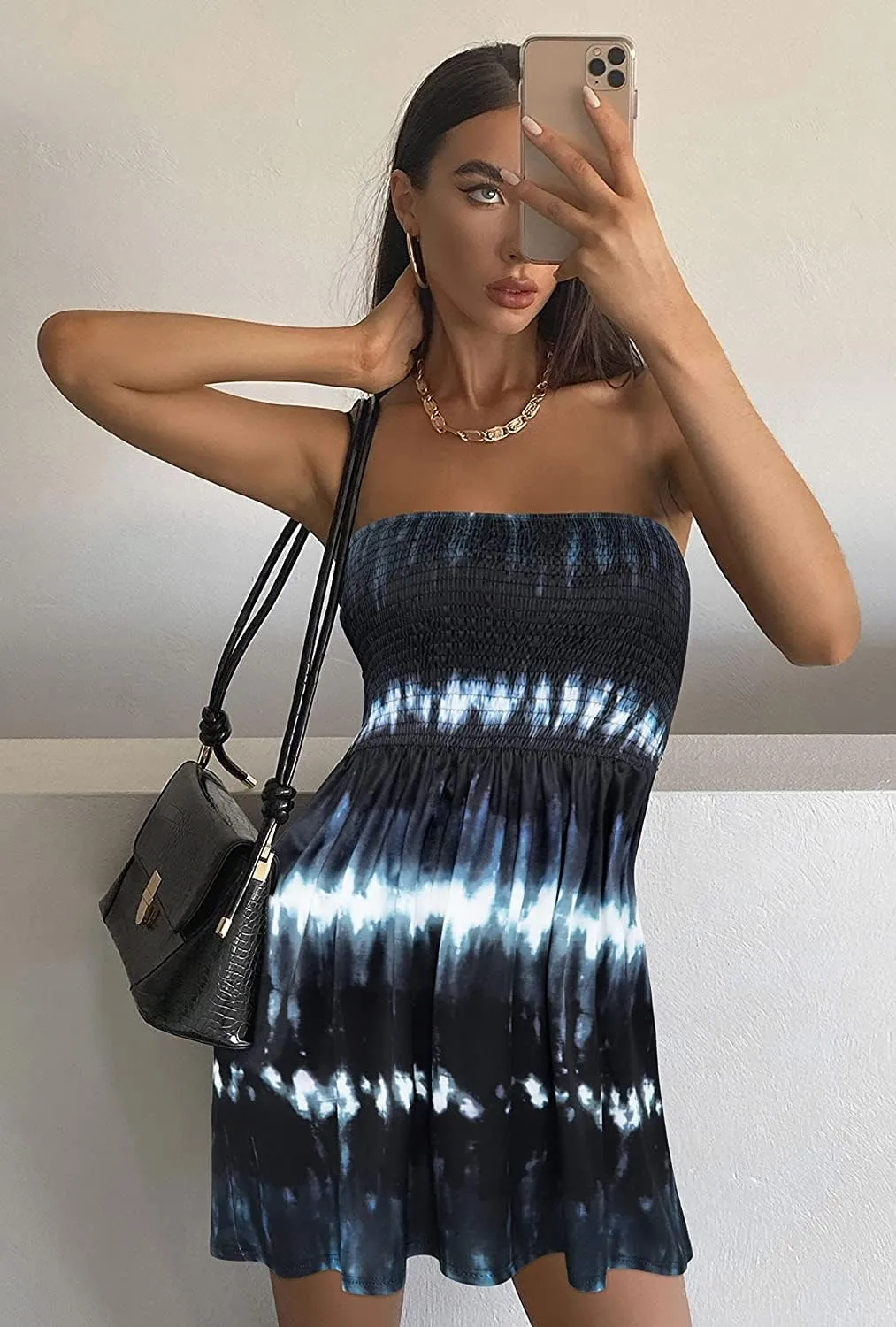 TICBRY Tube Dress for Womens Summer Beach Casual Strapless Boho Smocked Cover Ups Dress