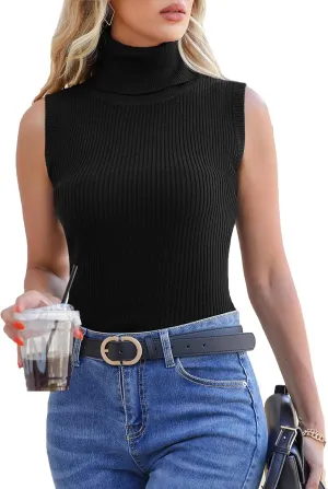 Totatuit Women's Spring Sleeveless Turtlenecks Tops Mock Neck Ribbed Solid Pullover Tank