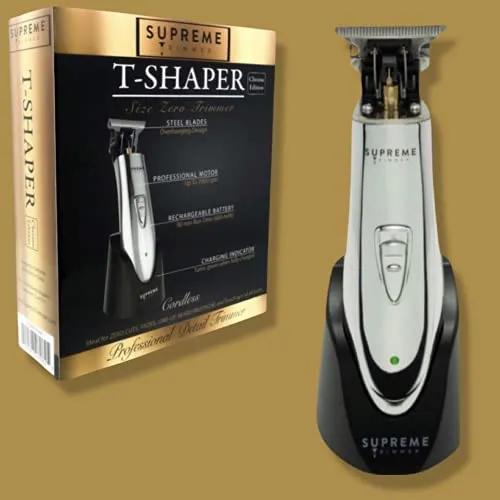 Trimmer for Men by SUPREME TRIMMER Professional Barber Hair Clipper Mustache Beard Groomer Cordless Travel Trimmer - ST5200 Silver T-Shaper Li