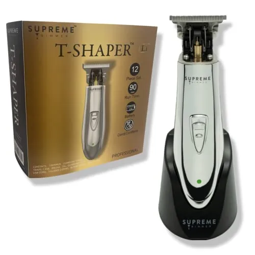 Trimmer for Men by SUPREME TRIMMER Professional Barber Hair Clipper Mustache Beard Groomer Cordless Travel Trimmer - ST5200 Silver T-Shaper Li