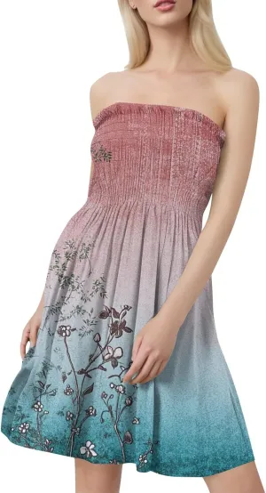 Tube Top Dresses for Women Summer Beach Cover Ups Strapless Boho Floral Print Sundress