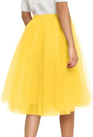 Tulle Skirts for Women Midi Skorts Elastic High Waisted Layered A Line Skirt Tutu Skirt for Prom Party