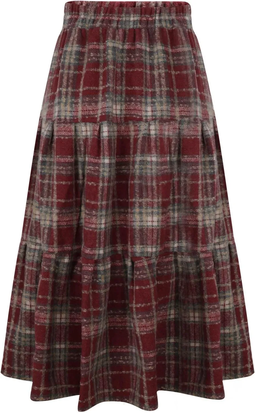 Tweed Skirts for Women Splicing Patchwork High Waisted Elastic Over Keen Length Skirt Plus Size Flowy Skirt Fashion