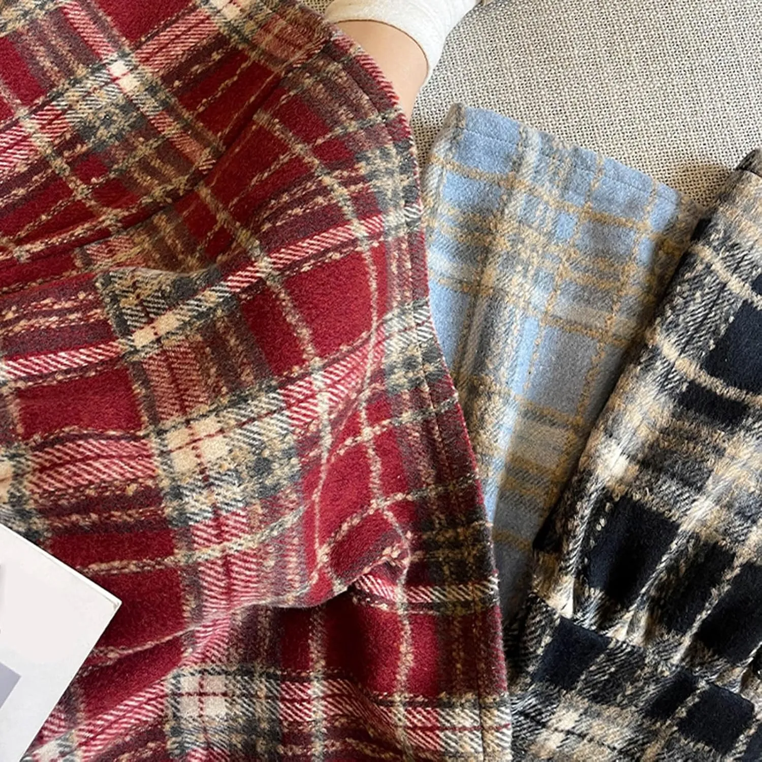 Tweed Skirts for Women Splicing Patchwork High Waisted Elastic Over Keen Length Skirt Plus Size Flowy Skirt Fashion