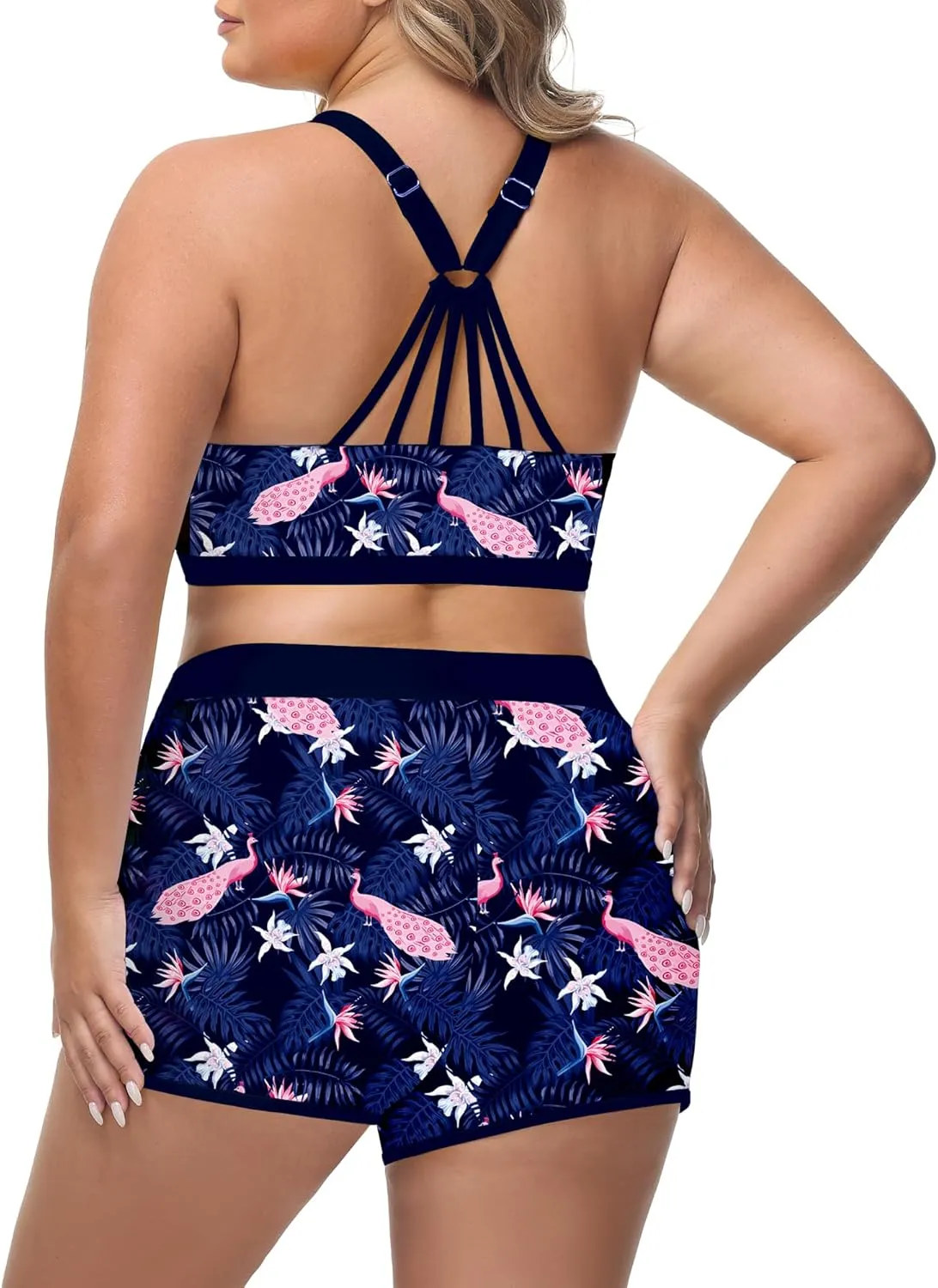 URBEST Women's Plus Size 3 Piece Tankini Bathing Suits, Athletic Swimsuits with Boy Shorts, Tank Top, and Sports Bra