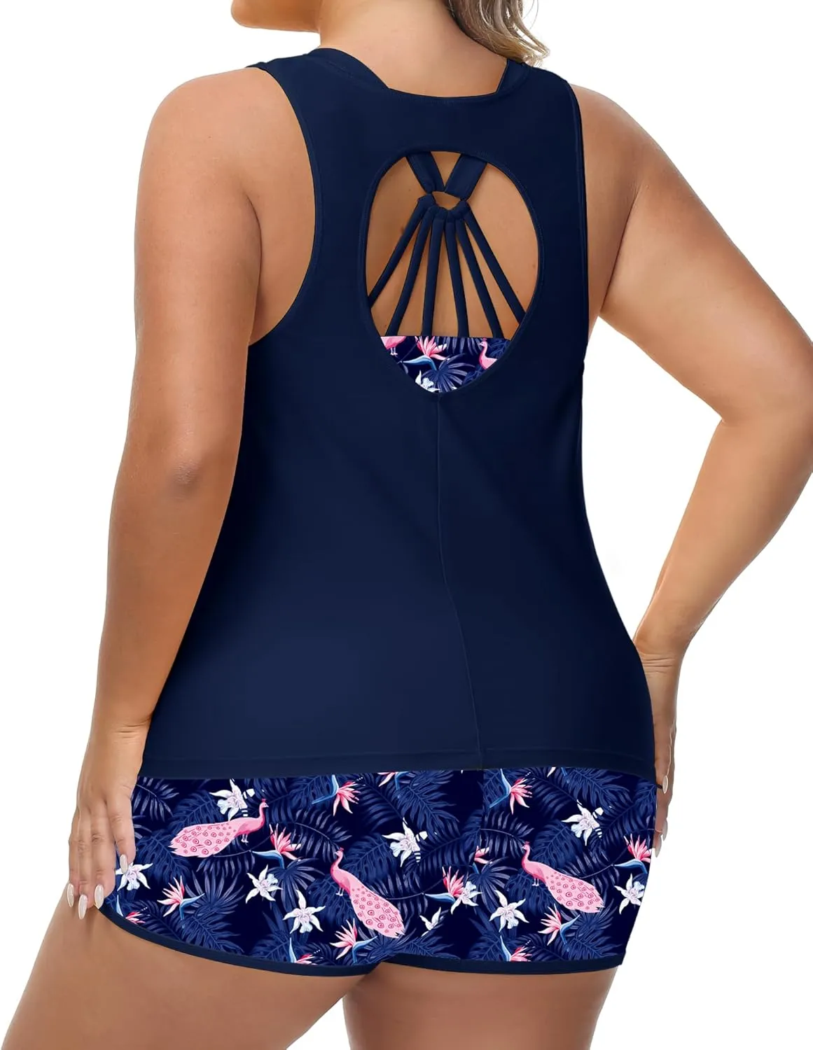 URBEST Women's Plus Size 3 Piece Tankini Bathing Suits, Athletic Swimsuits with Boy Shorts, Tank Top, and Sports Bra