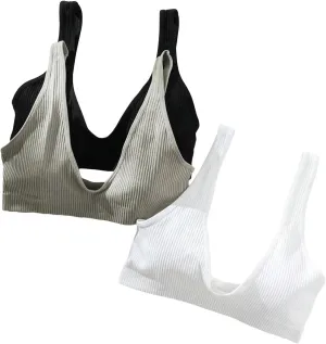 Verdusa Women's 3 Pack Solid Wireless Bras Ribbed Knit No Padding Camisole Bralette