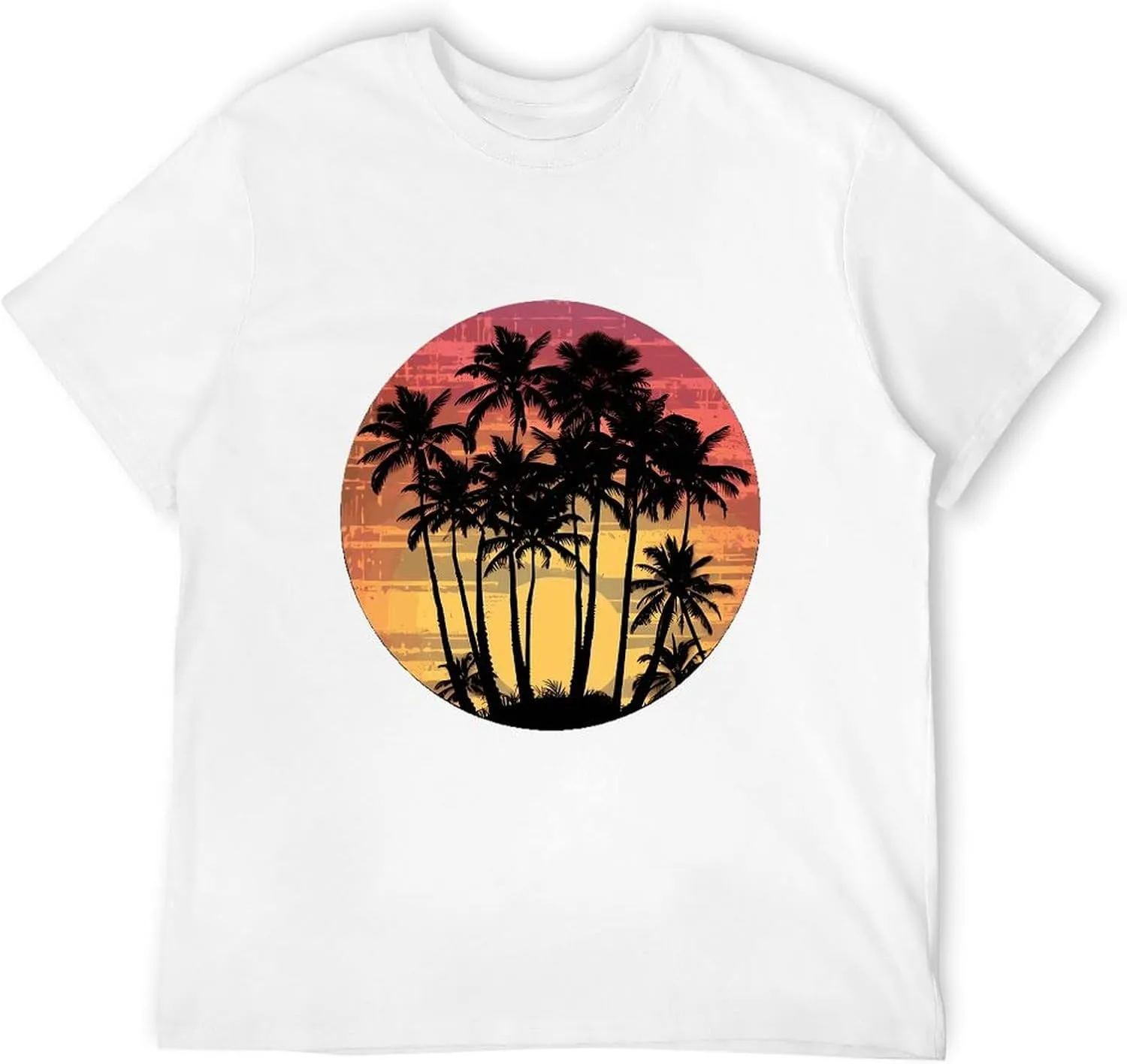 Vintage Hawaii Sunset Palm Trees T Shirts for Men Graphic Tees Crewneck Funny Print T-Shirt Short Sleeve Top