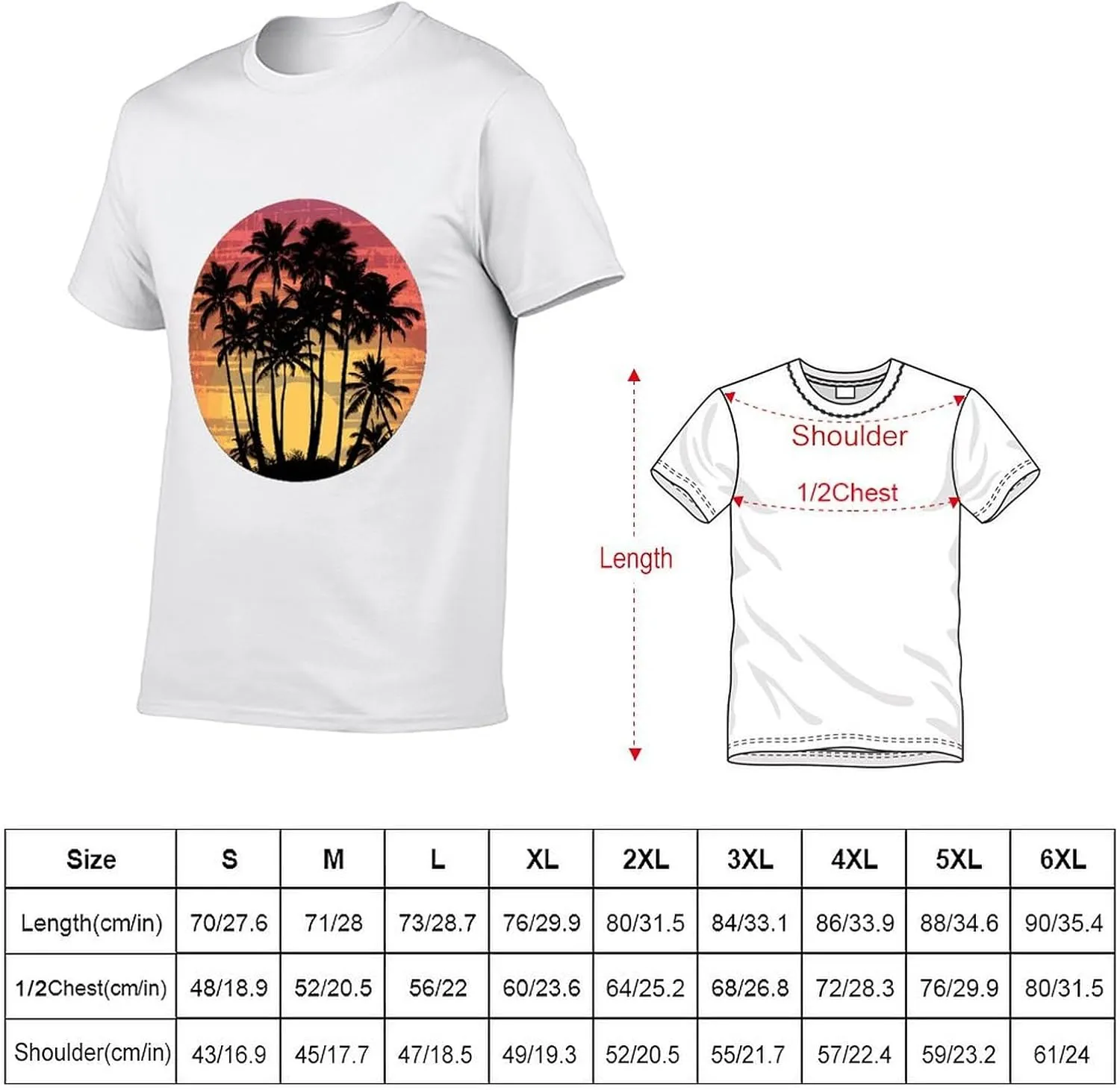 Vintage Hawaii Sunset Palm Trees T Shirts for Men Graphic Tees Crewneck Funny Print T-Shirt Short Sleeve Top