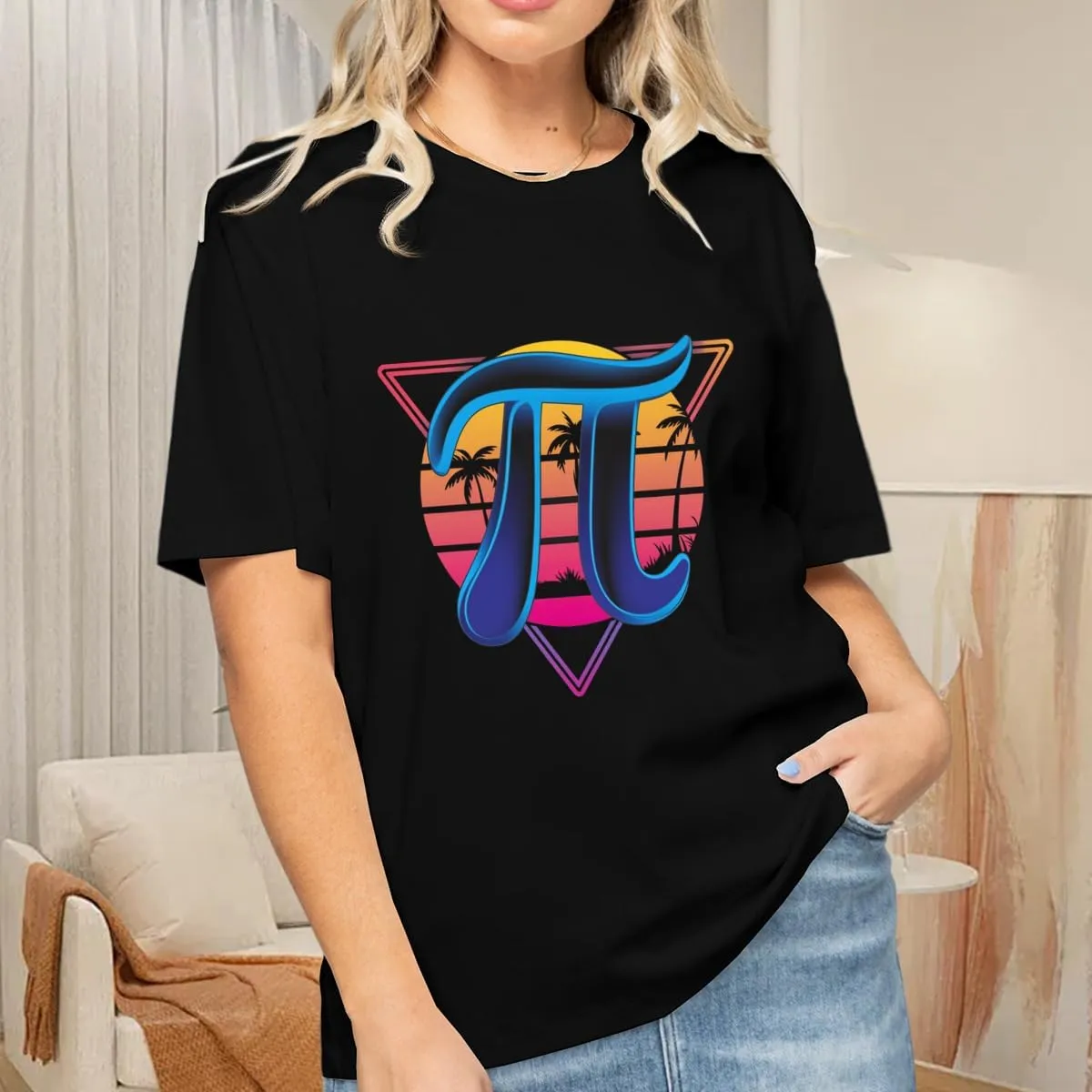 Vintage Sunset Pi Day Design Graphic T-Shirt for Women Girls Mom Gift