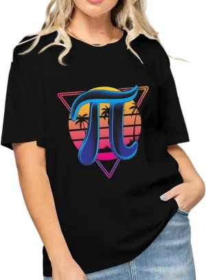 Vintage Sunset Pi Day Design Graphic T-Shirt for Women Girls Mom Gift