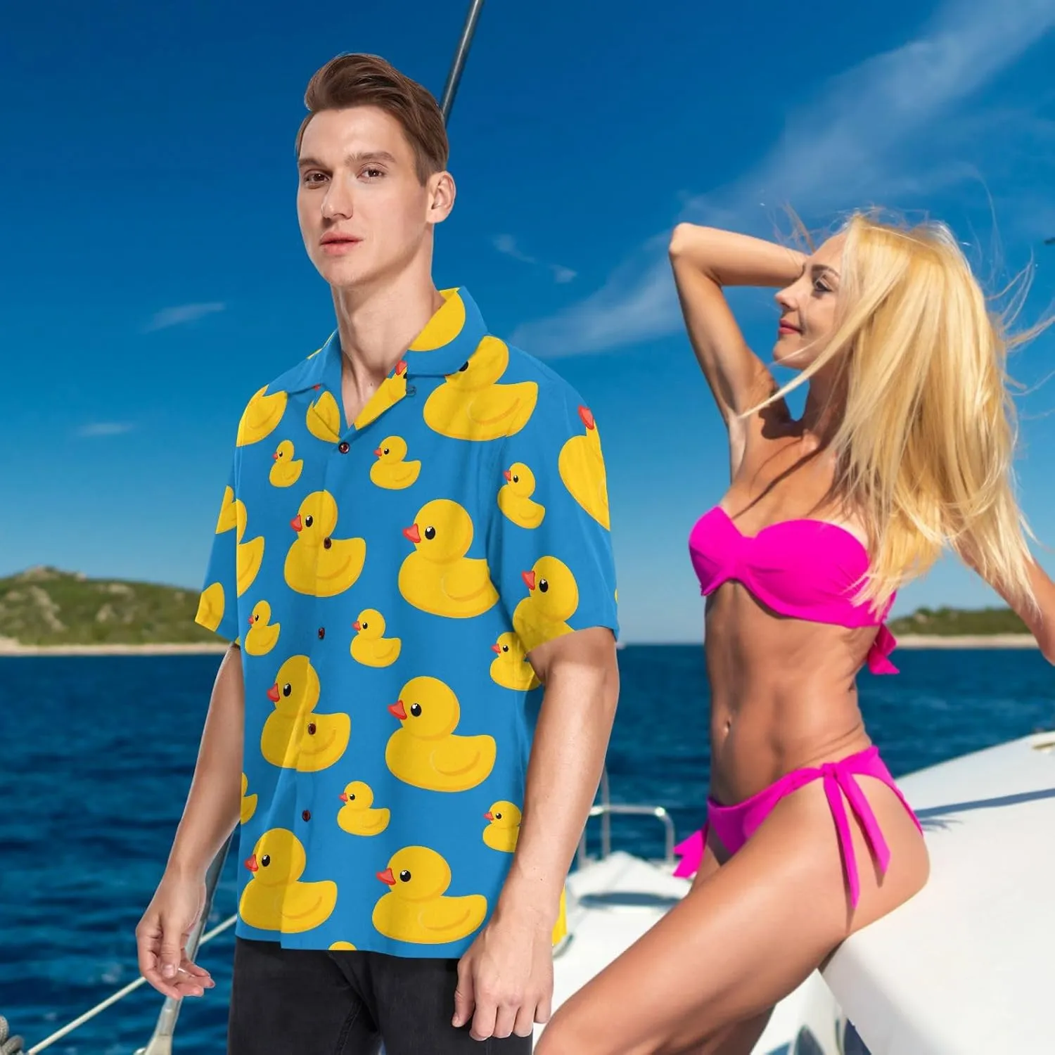 visesunny Stylish Men's Seasonal Hawaiian Print Button Down Short Sleeve Shirt S-XXL
