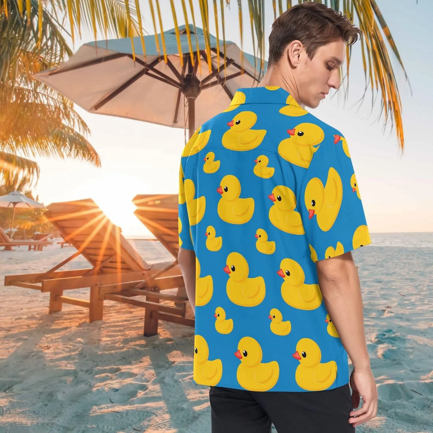 visesunny Stylish Men's Seasonal Hawaiian Print Button Down Short Sleeve Shirt S-XXL