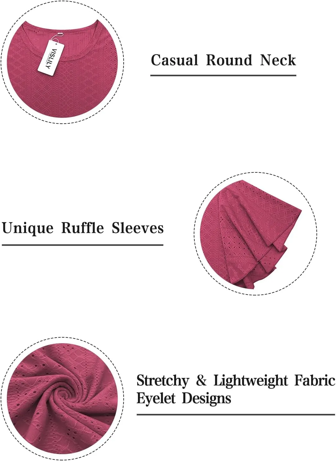 VISLILY Womens-Plus-Size-Summer-Tops Ruffle Short Sleeve T Shirts Crewneck Eyelet Tunics Casual Loose Tee