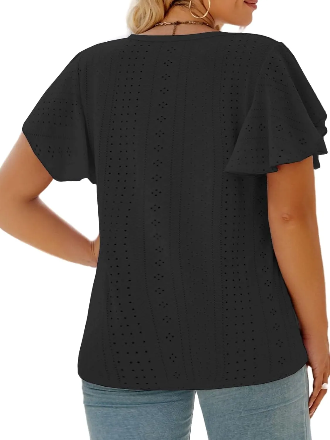 VISLILY Womens-Plus-Size-Summer-Tops Ruffle Short Sleeve T Shirts Crewneck Eyelet Tunics Casual Loose Tee