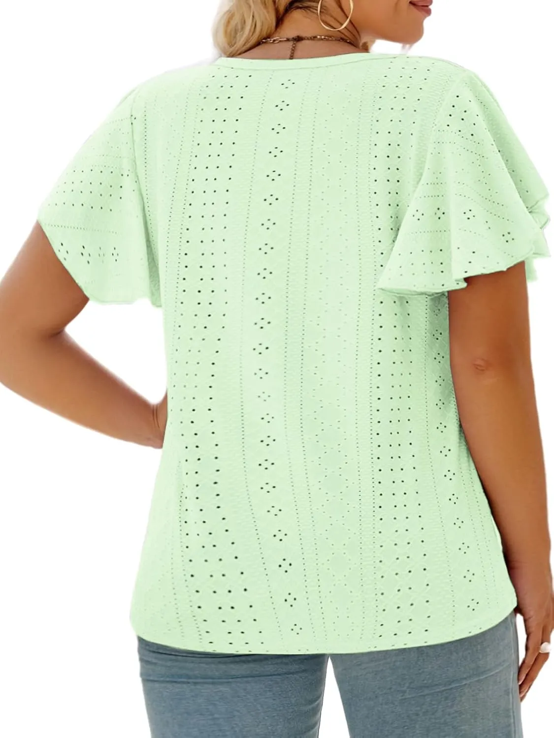 VISLILY Womens-Plus-Size-Summer-Tops Ruffle Short Sleeve T Shirts Crewneck Eyelet Tunics Casual Loose Tee