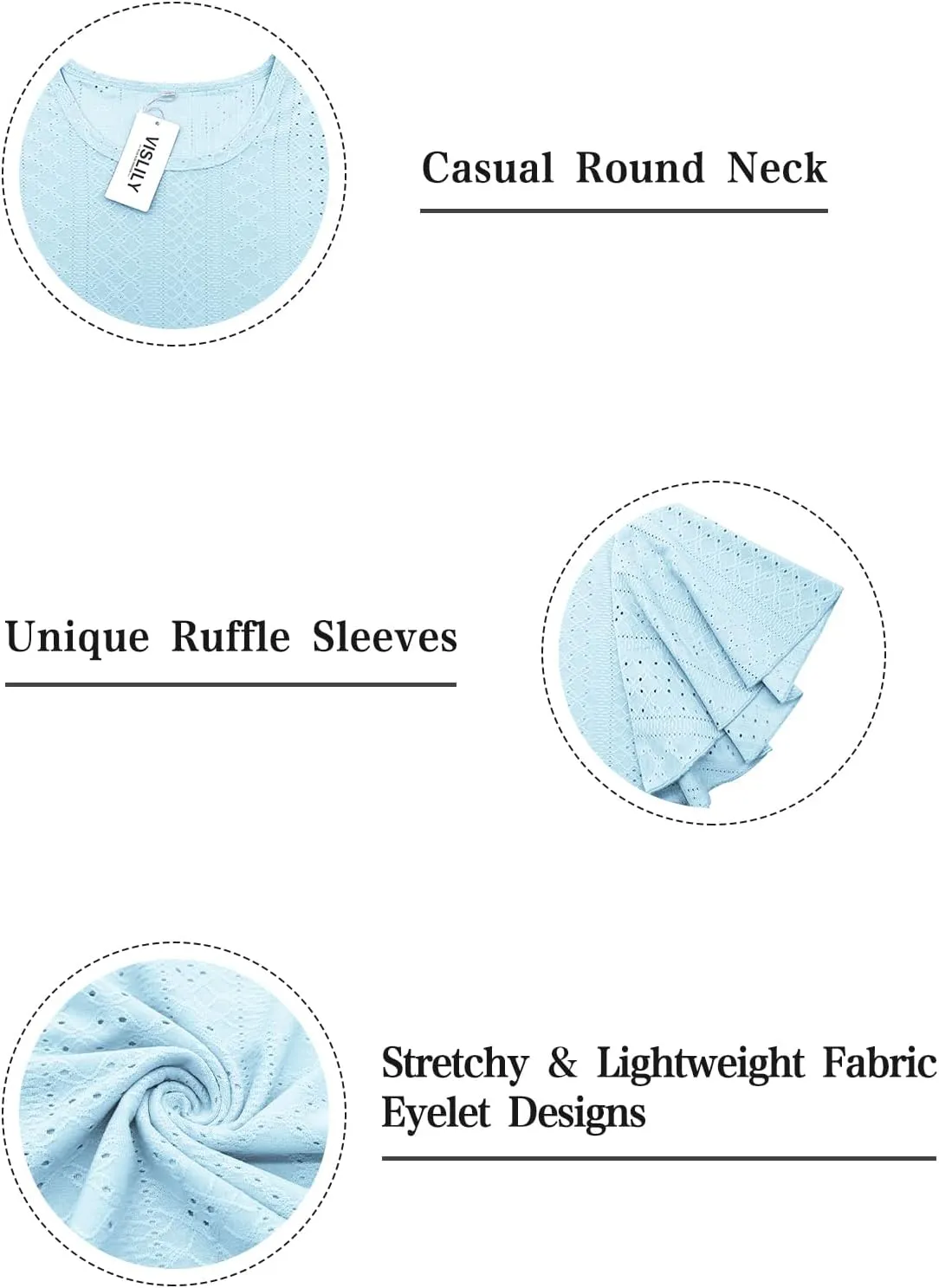 VISLILY Womens-Plus-Size-Summer-Tops Ruffle Short Sleeve T Shirts Crewneck Eyelet Tunics Casual Loose Tee