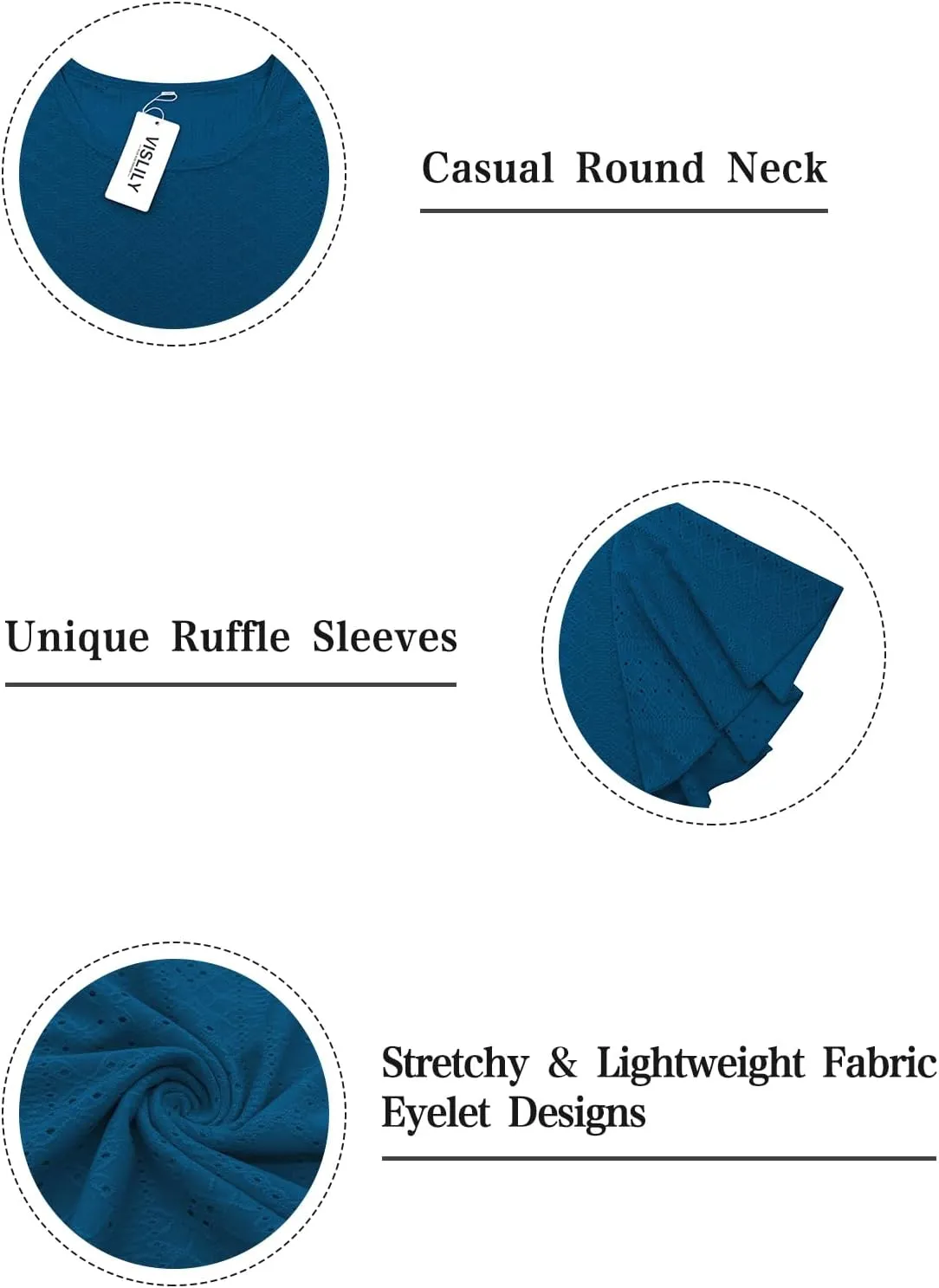 VISLILY Womens-Plus-Size-Summer-Tops Ruffle Short Sleeve T Shirts Crewneck Eyelet Tunics Casual Loose Tee