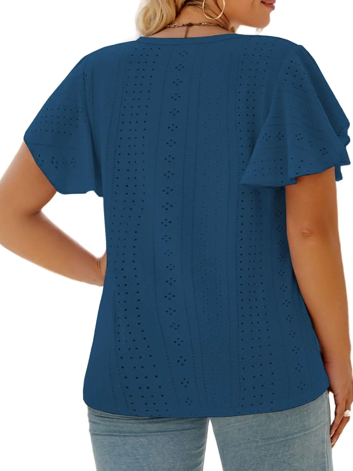 VISLILY Womens-Plus-Size-Summer-Tops Ruffle Short Sleeve T Shirts Crewneck Eyelet Tunics Casual Loose Tee