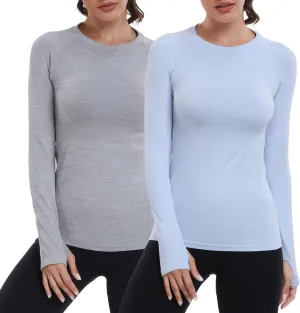 WANAYOU Seamless Workout Shirts for Women Long Sleeve Quick Dry Yoga Tops Running Shirt Breathable Athletic Top Slim Fit