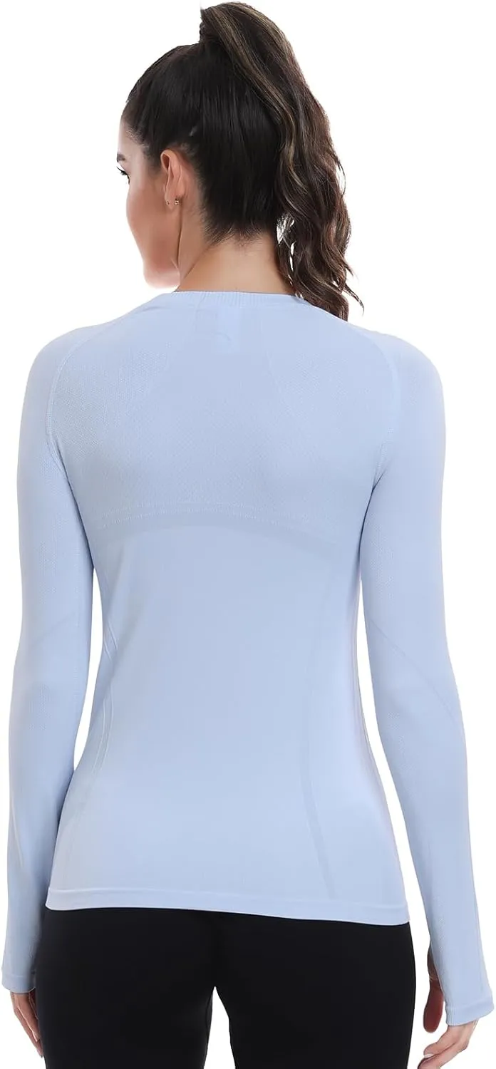 WANAYOU Seamless Workout Shirts for Women Long Sleeve Quick Dry Yoga Tops Running Shirt Breathable Athletic Top Slim Fit