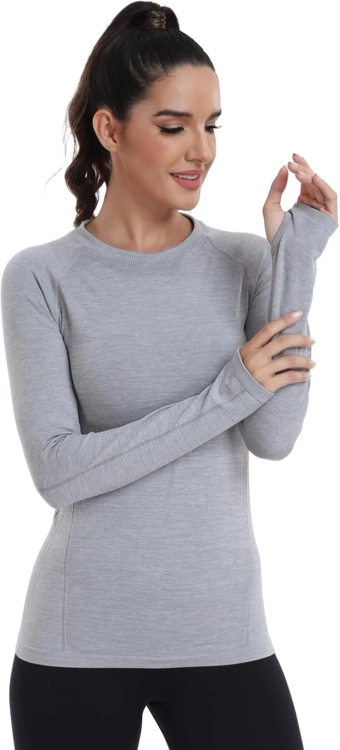 WANAYOU Seamless Workout Shirts for Women Long Sleeve Quick Dry Yoga Tops Running Shirt Breathable Athletic Top Slim Fit