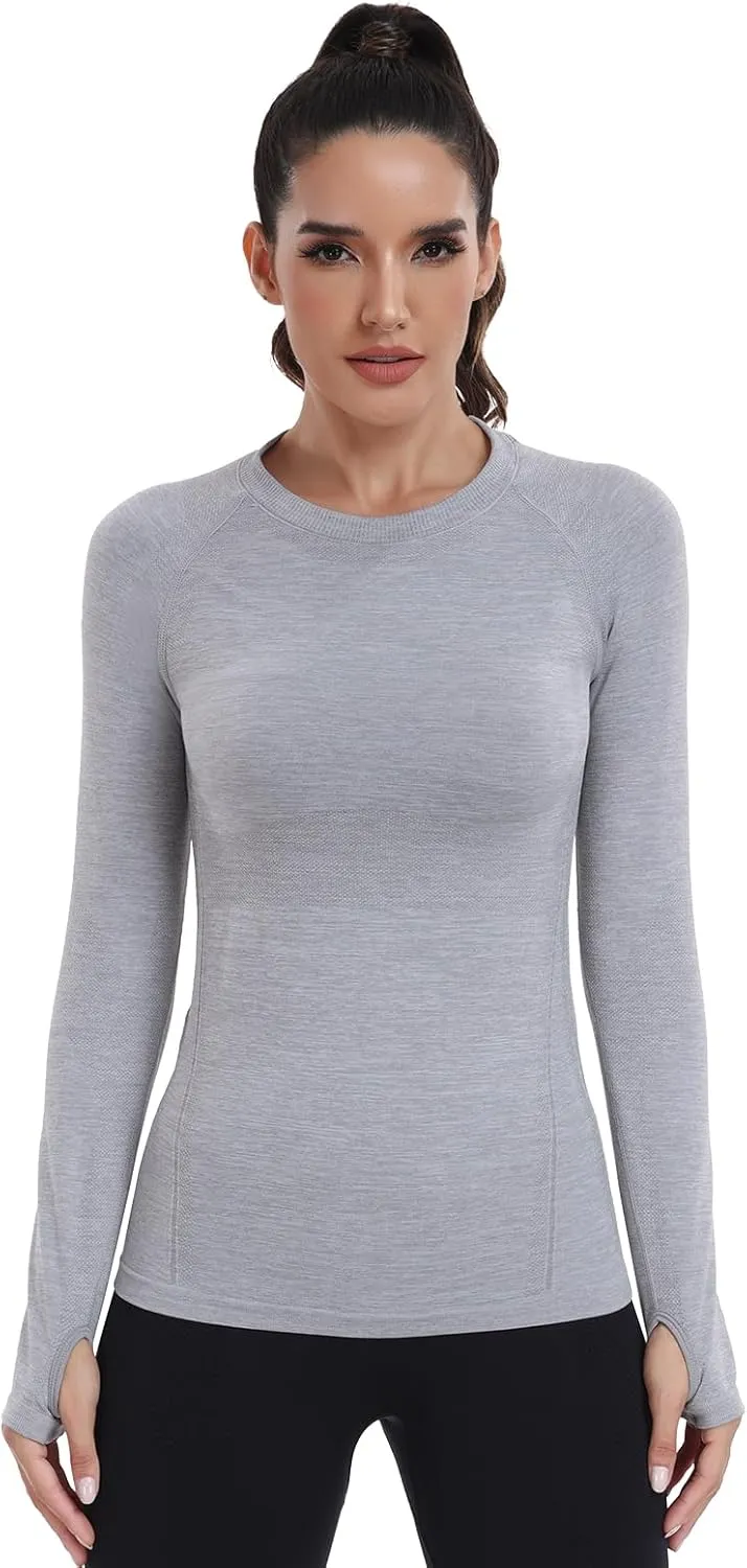 WANAYOU Seamless Workout Shirts for Women Long Sleeve Quick Dry Yoga Tops Running Shirt Breathable Athletic Top Slim Fit