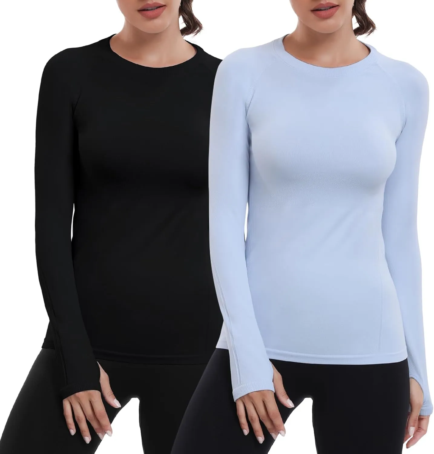 WANAYOU Seamless Workout Shirts for Women Long Sleeve Quick Dry Yoga Tops Running Shirt Breathable Athletic Top Slim Fit