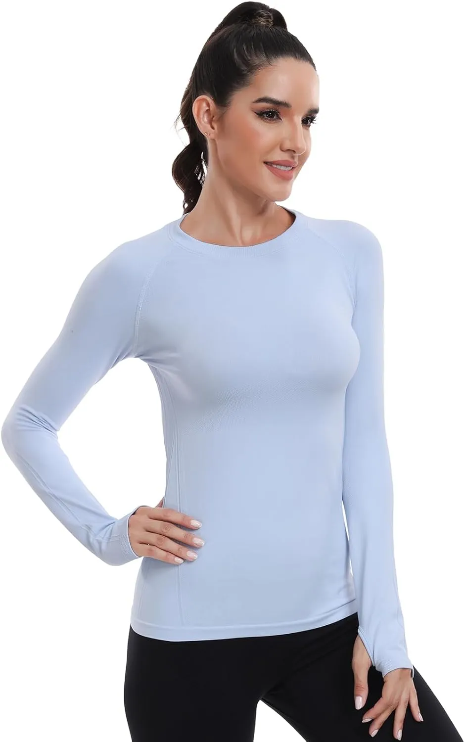 WANAYOU Seamless Workout Shirts for Women Long Sleeve Quick Dry Yoga Tops Running Shirt Breathable Athletic Top Slim Fit