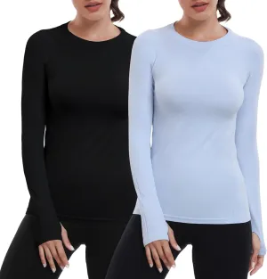 WANAYOU Seamless Workout Shirts for Women Long Sleeve Quick Dry Yoga Tops Running Shirt Breathable Athletic Top Slim Fit