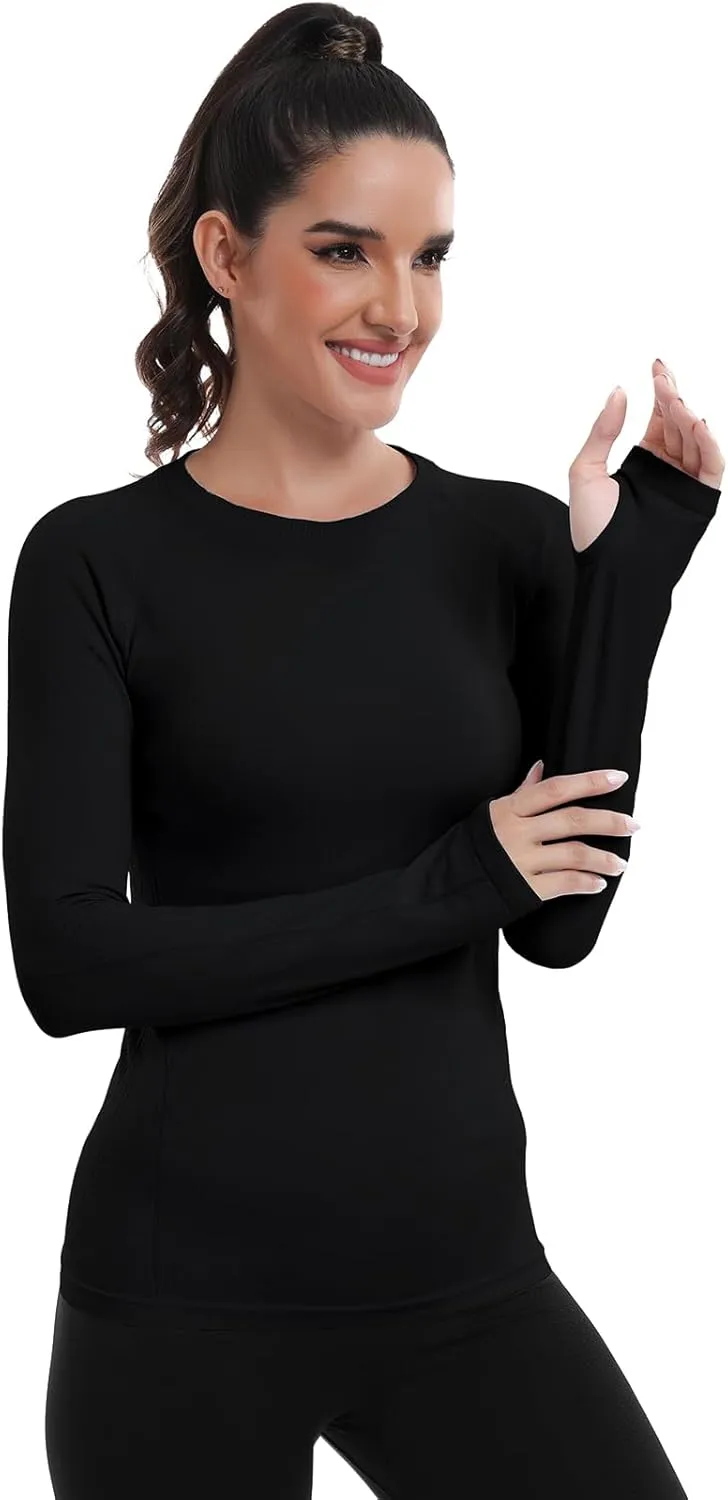 WANAYOU Seamless Workout Shirts for Women Long Sleeve Quick Dry Yoga Tops Running Shirt Breathable Athletic Top Slim Fit