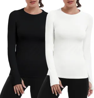 WANAYOU Seamless Workout Shirts for Women Long Sleeve Quick Dry Yoga Tops Running Shirt Breathable Athletic Top Slim Fit