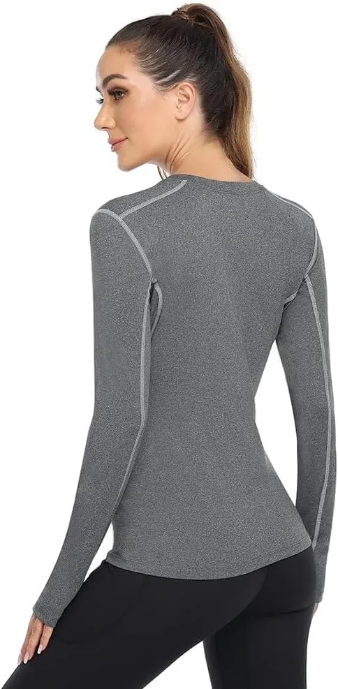 WANAYOU Women's 2-3 Pack Compression Shirt Long Sleeve Dry Fit Workout Tops Breathable Performance Running Athletic T-Shirt