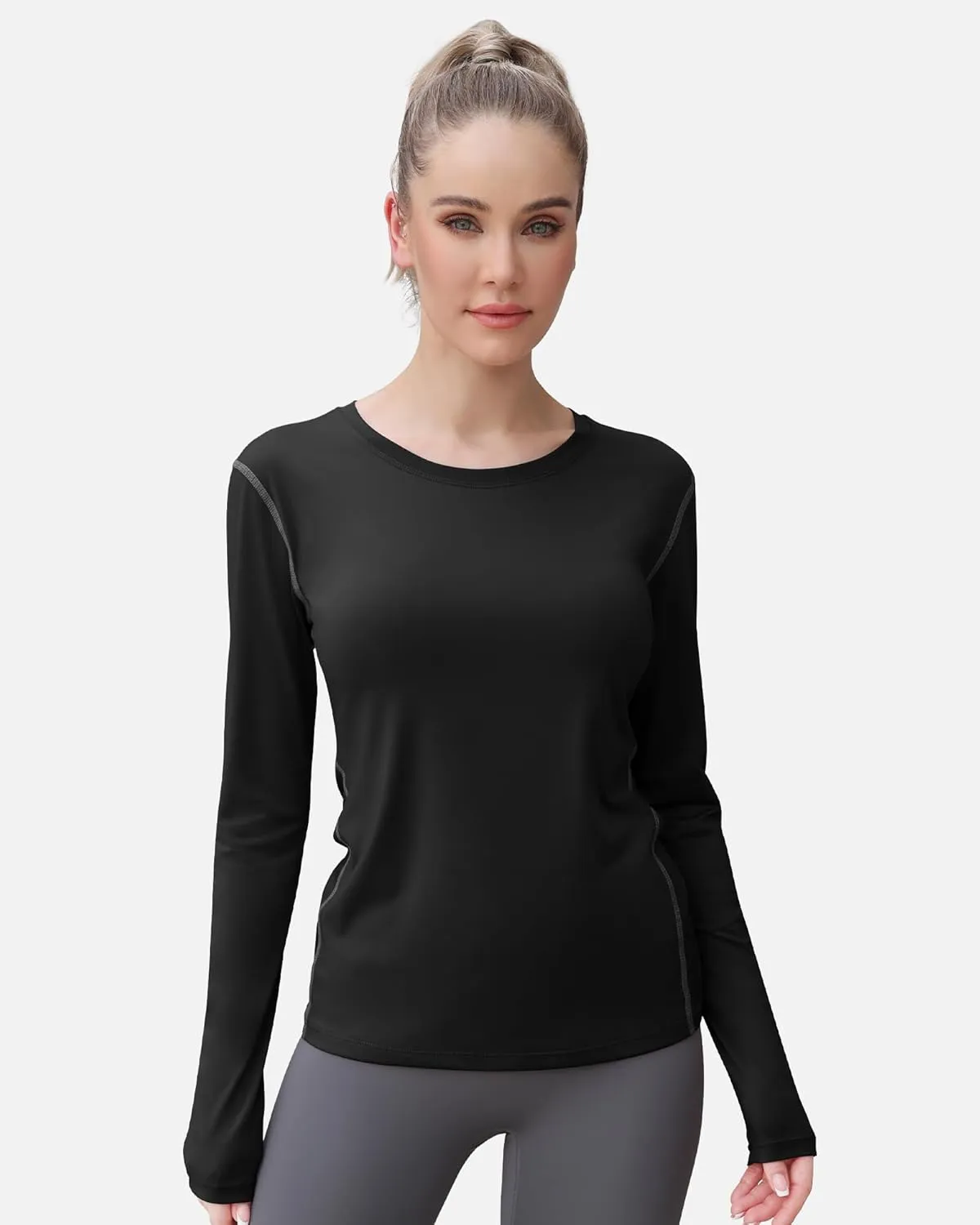 WANAYOU Women's 2-3 Pack Compression Shirt Long Sleeve Dry Fit Workout Tops Breathable Performance Running Athletic T-Shirt