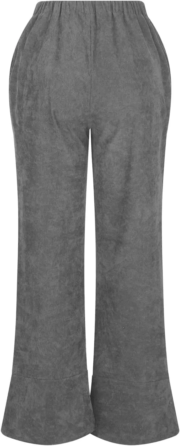 Wide Leg Pants Business Casual Straight Office Trousers for Women Solid Color Elastic Waist Curved Slit Lounge Pants