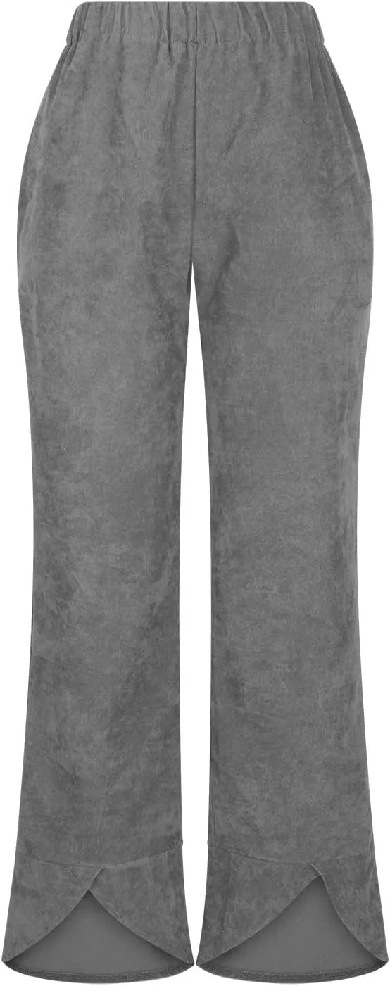 Wide Leg Pants Business Casual Straight Office Trousers for Women Solid Color Elastic Waist Curved Slit Lounge Pants