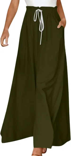 Wide Leg Pants Woman High Waisted Floral Boho Beach Casual Pants Cute Summer Flowy Palazzo Culottes with Pockets
